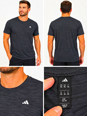 Adidas Men’s XL Performance T-Shirt Black Heather Short Sleeve Athletic Logo